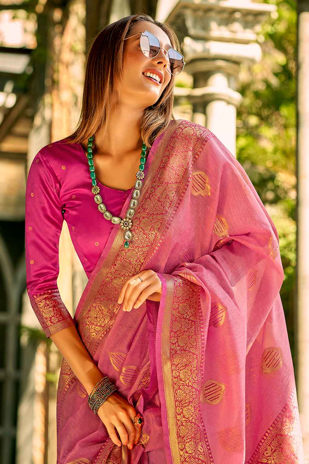 Magenta Tissue Woven Saree