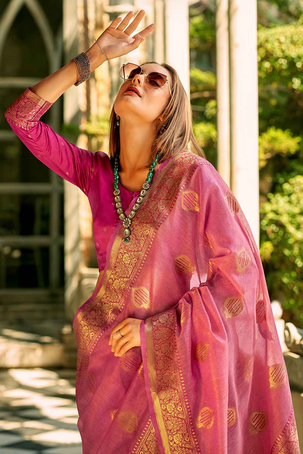 Magenta Tissue Woven Saree