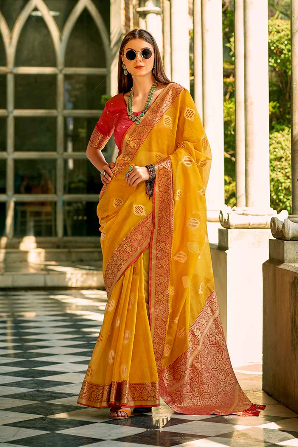 Yellow Tissue Woven Saree