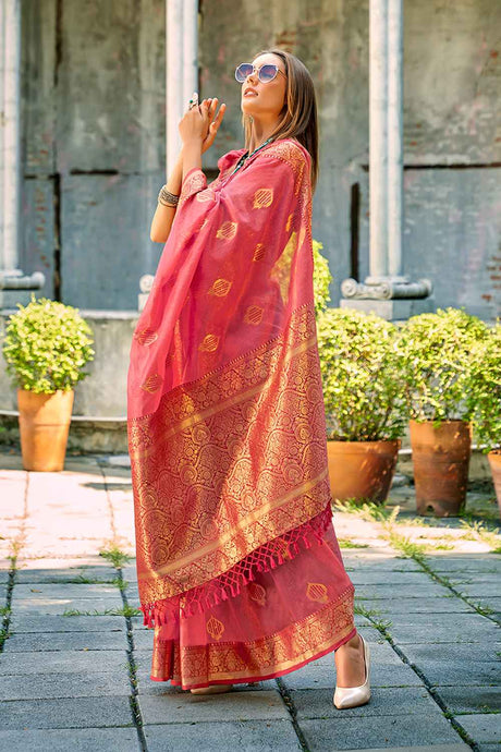 Pink Tissue Woven Saree