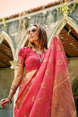 Pink Tissue Woven Saree