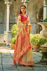 Beige Tissue Woven Saree