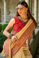 Beige Tissue Woven Saree