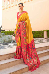 Yellow Silk Woven Saree