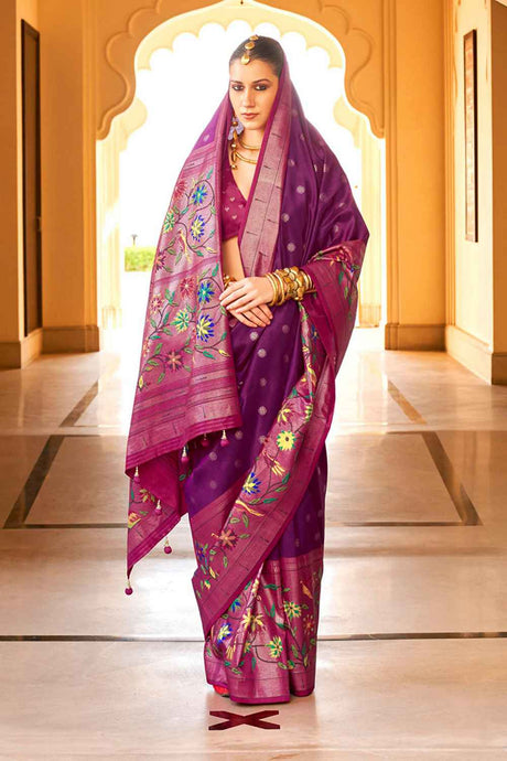 Violet Silk Woven Saree