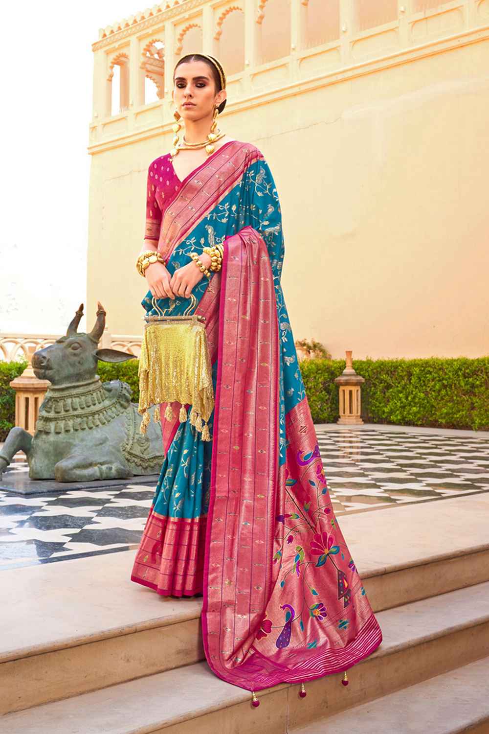 Blue Silk Woven Saree