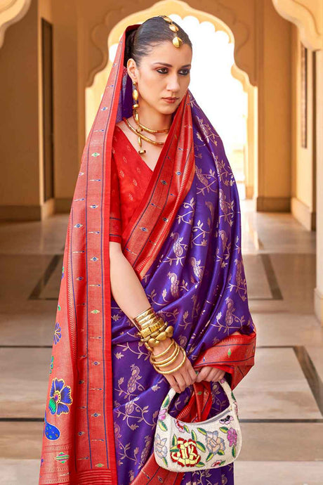 Violet Silk Woven Saree