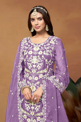 Lavender Organza Embroidered U Neck Ethnic Suit Set