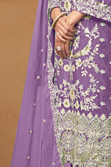 Lavender Organza Embroidered U Neck Ethnic Suit Set