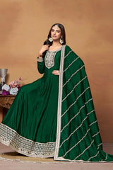 Green Art Silk Embroidered U Neck Ethnic Suit