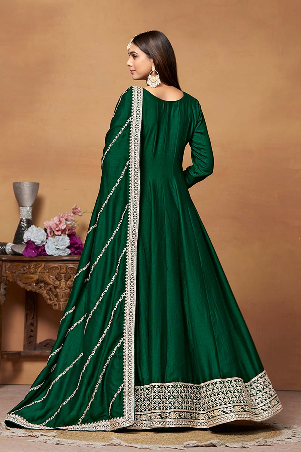 Green Art Silk Embroidered U Neck Ethnic Suit