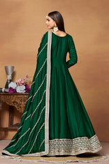 Green Art Silk Embroidered U Neck Ethnic Suit