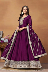 Purple Art Silk Embroidered U Neck Ethnic Suit