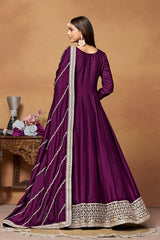 Purple Art Silk Embroidered U Neck Ethnic Suit