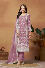 Mauve Organza Embroidered U Neck Salwar Suit Set