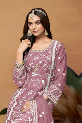 Mauve Organza Embroidered U Neck Salwar Suit Set