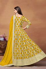 Mustard Silk Embroidered V Neck Salwar Suit