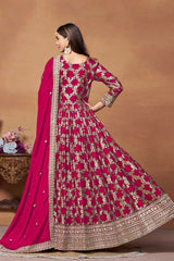 Crimson Silk Embroidered V Neck Salwar Suit