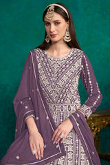 Purple Faux Georgette Lakhanavi Work Anarkali Salwar Kameez