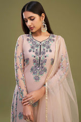 Light peach net embroidered straight fit salwar suit