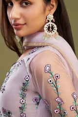 Baby pink net embroidered straight fit salwar suit