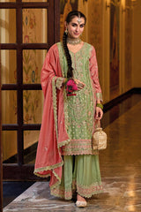 Olive chinon silk embroidered palazzo dress
