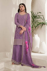 Lavender Chinon Silk Embroidered Sharara Suit With Dupatta