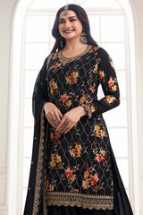 Black Embroidered Chinon Silk Sharara Suit