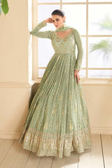 Light Olive Viscose Jacquard Salwar Kameez