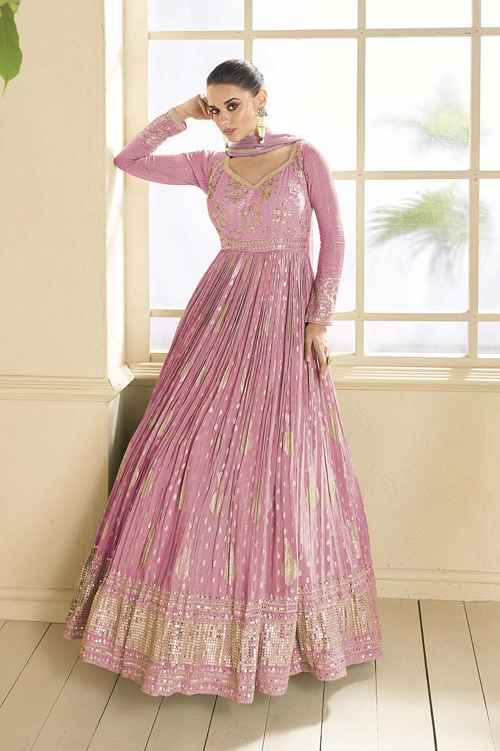 Rose Pink Viscose Jacquard Salwar Kameez