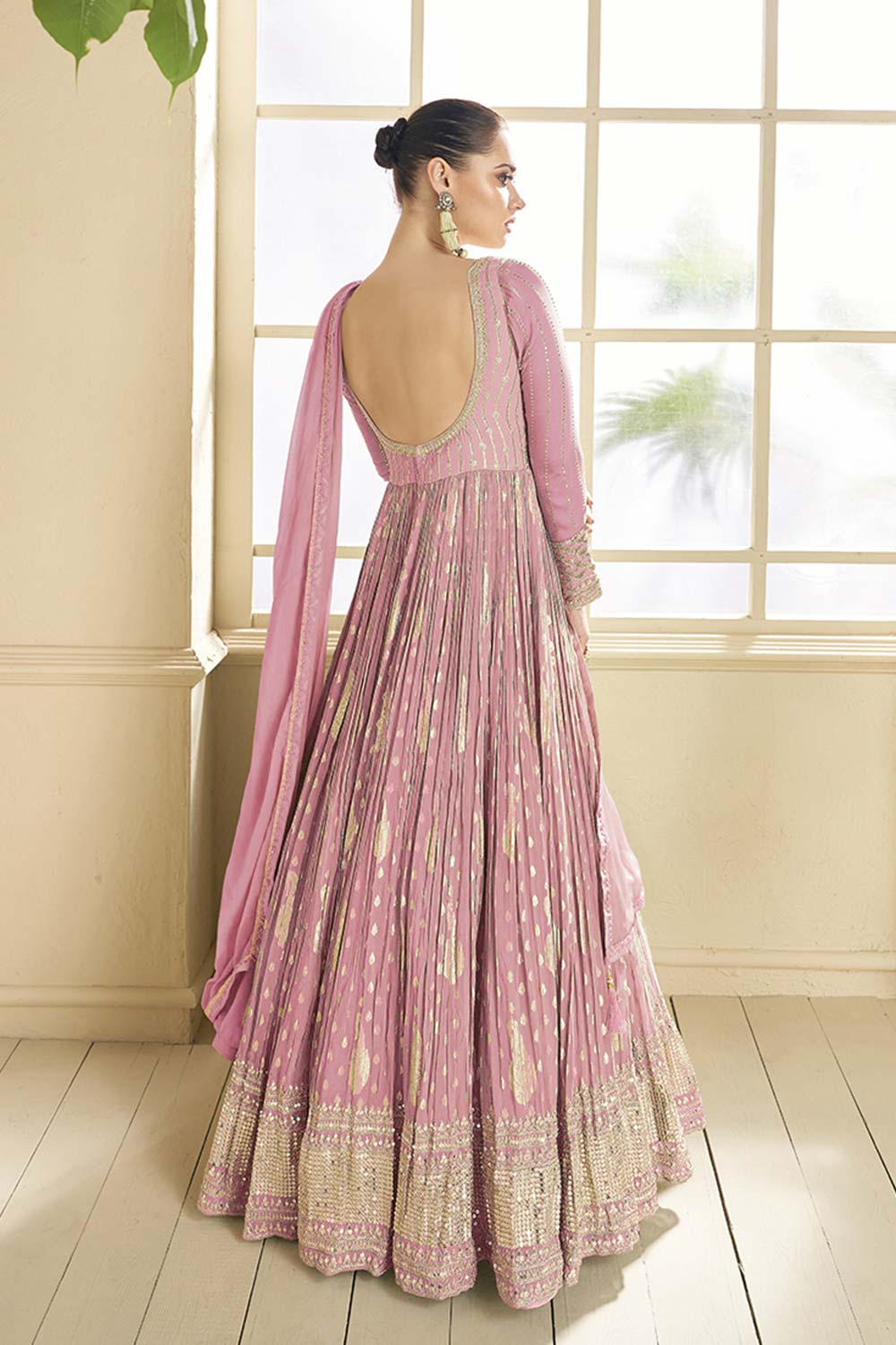 Rose Pink Viscose Jacquard Salwar Kameez