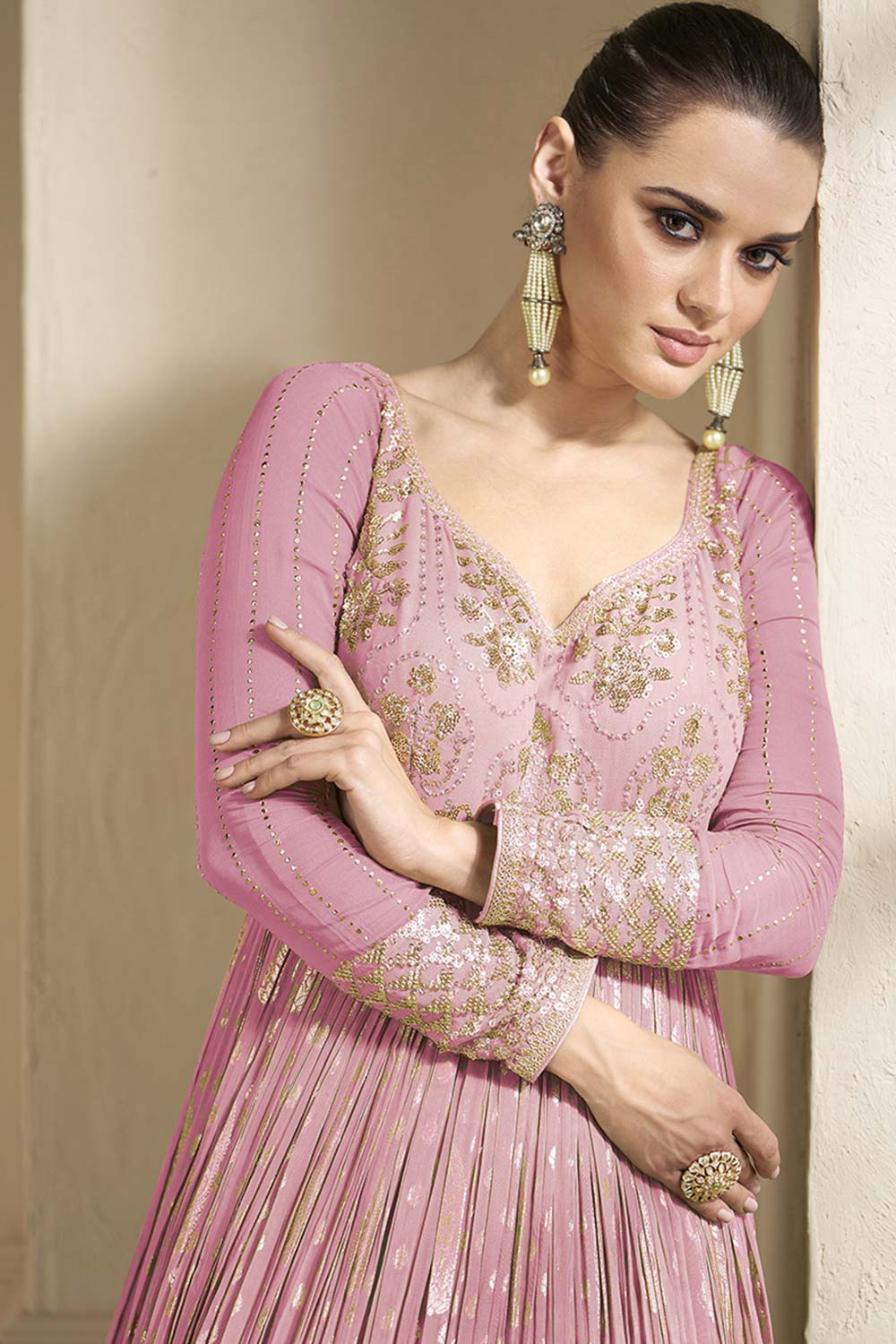 Rose Pink Viscose Jacquard Salwar Kameez