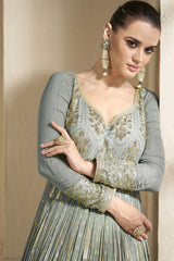 Grey Viscose Jacquard Salwar Kameez