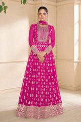 Hot Pink Embroidered Faux Georgette Anarkali Salwar Kameez