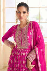 Hot Pink Embroidered Faux Georgette Anarkali Salwar Kameez