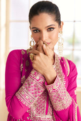 Hot Pink Embroidered Faux Georgette Anarkali Salwar Kameez