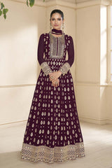 Chocolate Embroidered Faux Georgette Anarkali Salwar Kameez