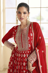 Red Embroidered Faux Georgette Anarkali Salwar Kameez