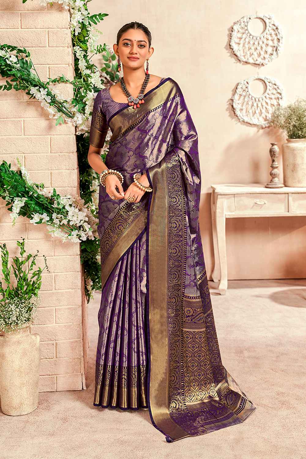 Violet Silk Woven Saree