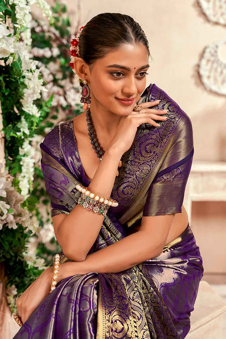 Violet Silk Woven Saree