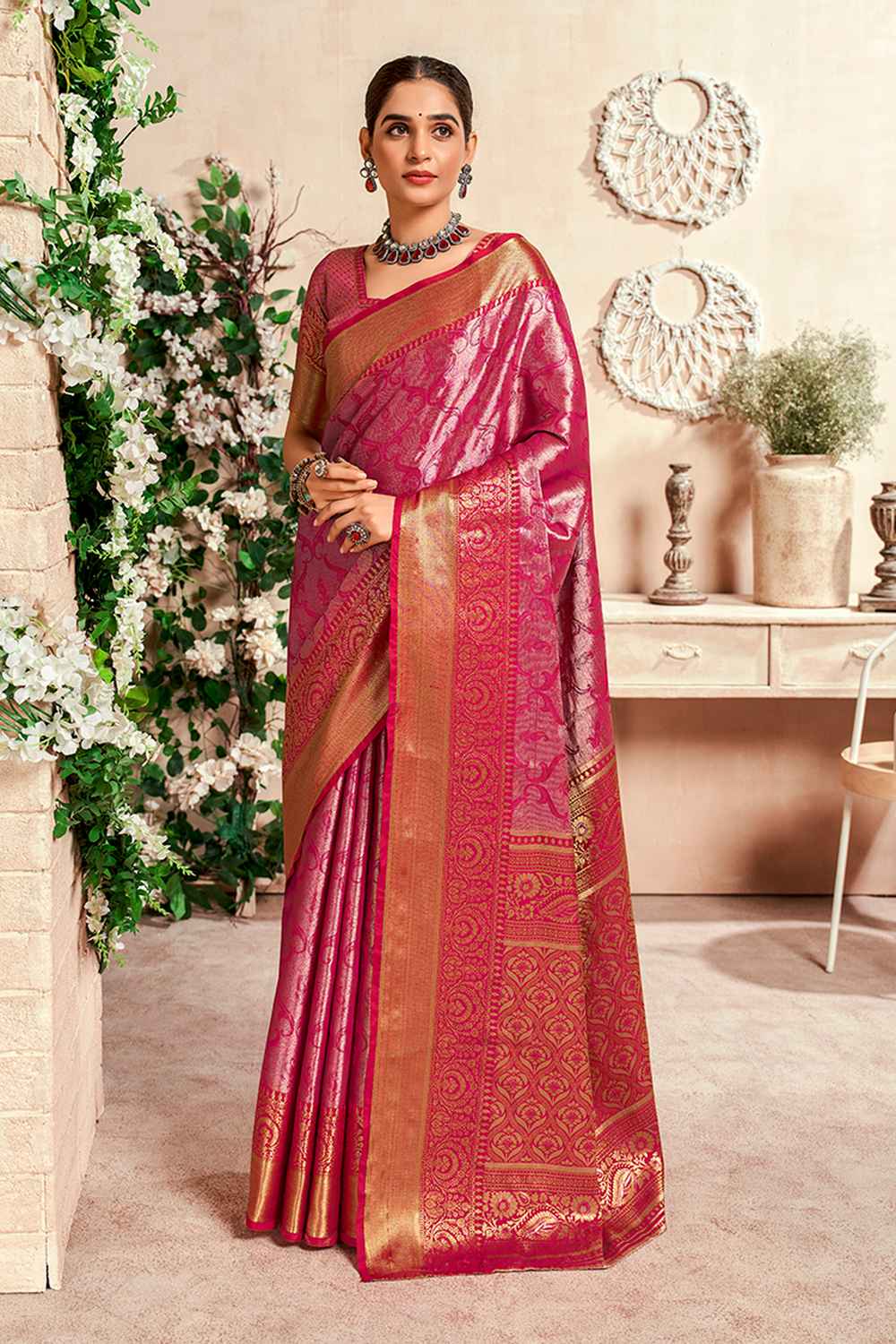 Magenta Silk Woven Saree