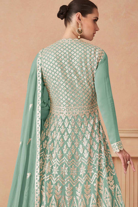 Sea Green Georgette Designer Dress