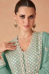 Sea Green Georgette Designer Dress