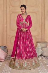 Magenta Pure Georgette Embroidered Partywear Dress