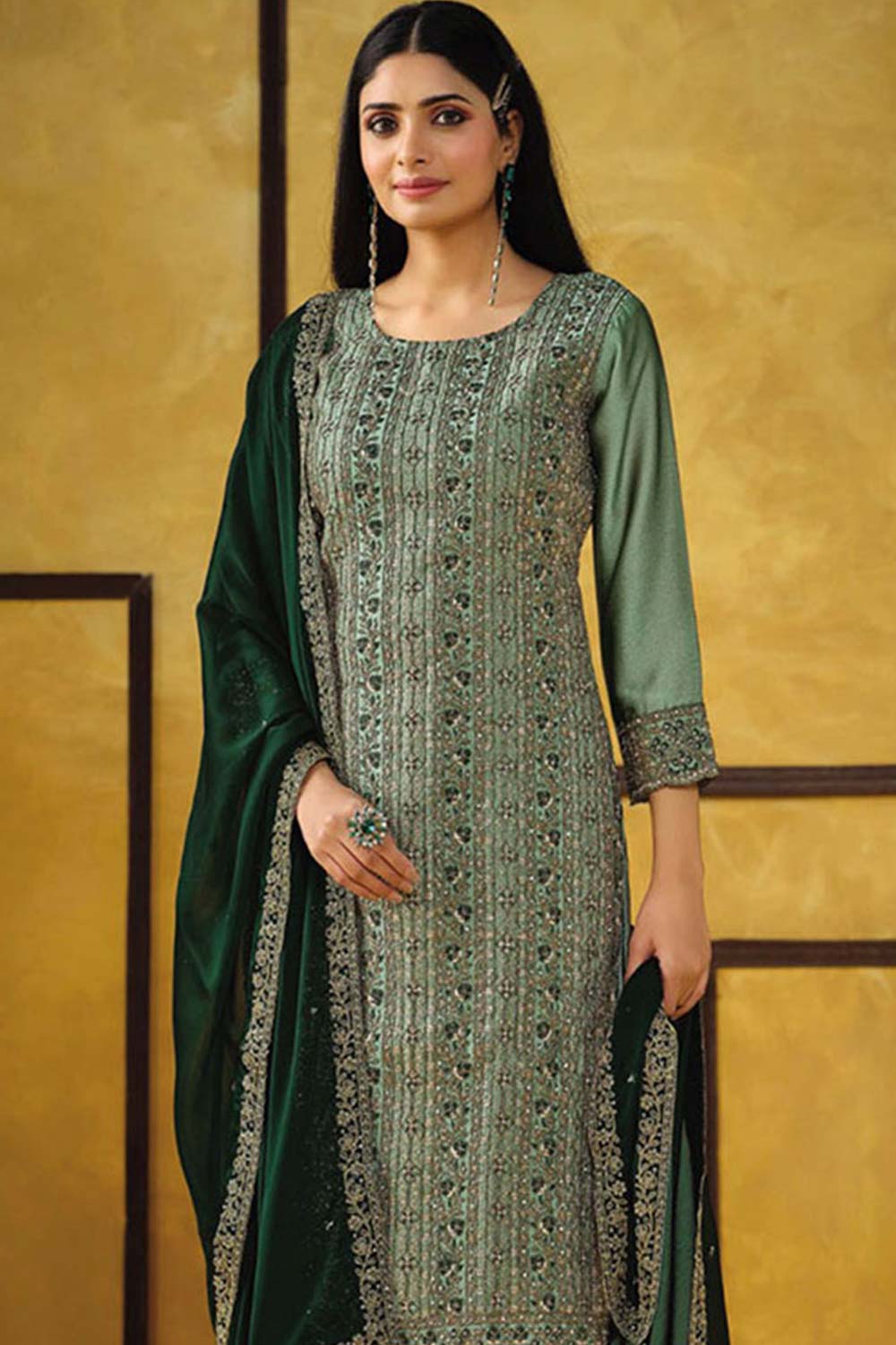 Olive Rangoli Silk Embroidered Trendy Salwar Kameez