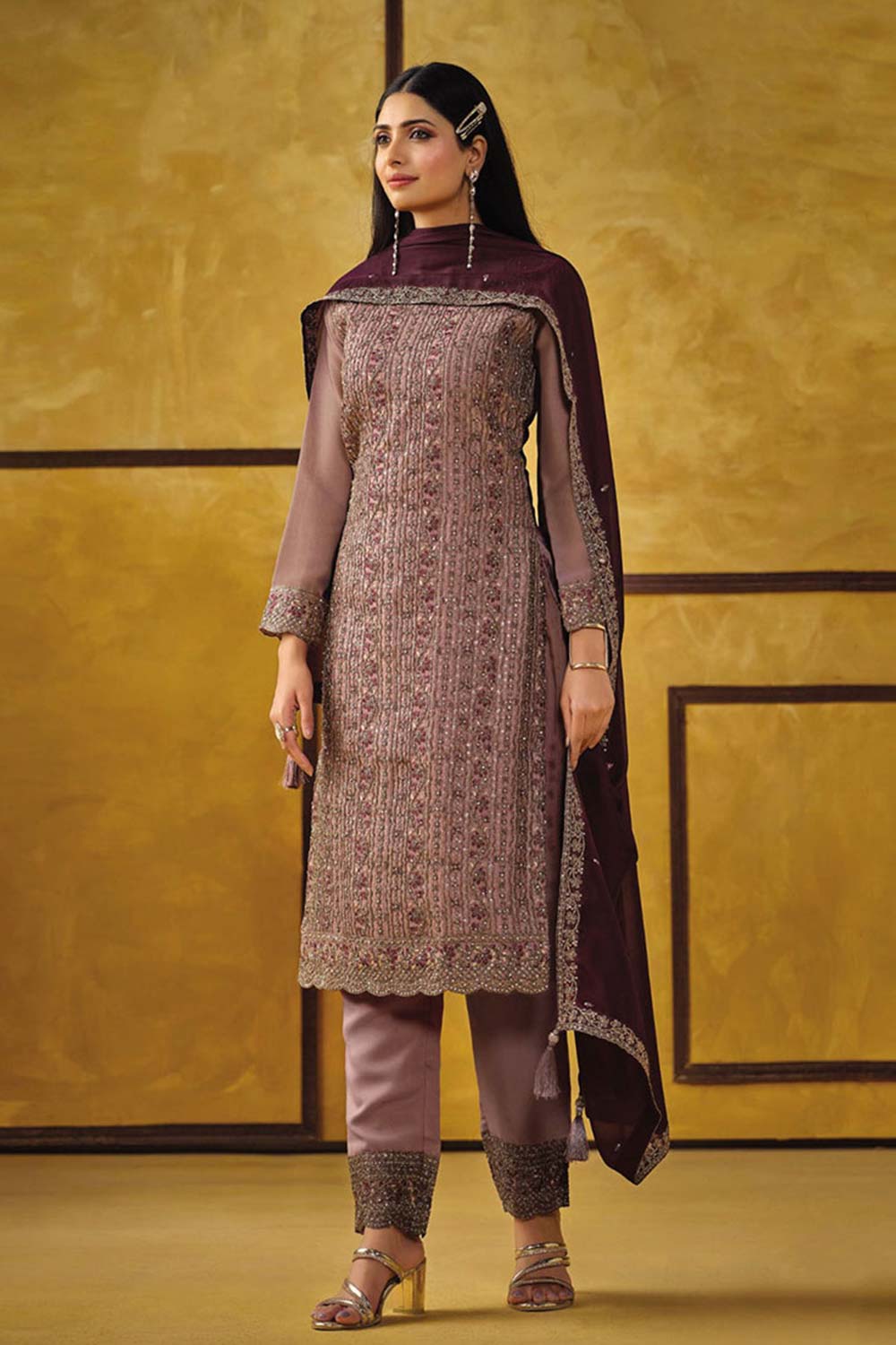 Chocolate Rangoli Silk Embroidered Trendy Salwar Kameez