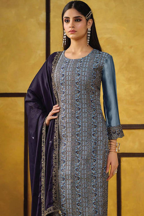 Dark Blue Rangoli Silk Embroidered Trendy Salwar Kameez