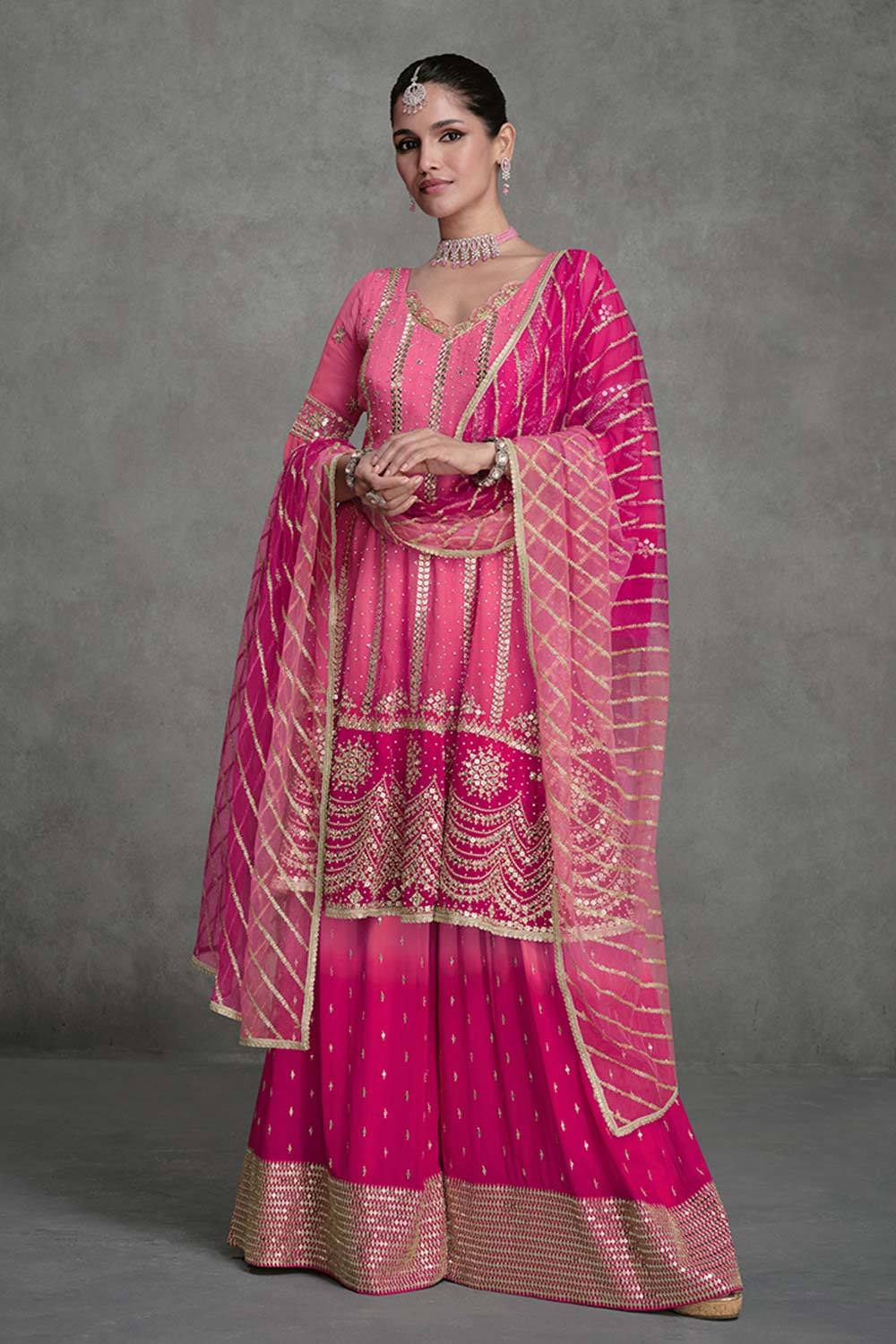 Magenta Georgette Designer Sharara Dress