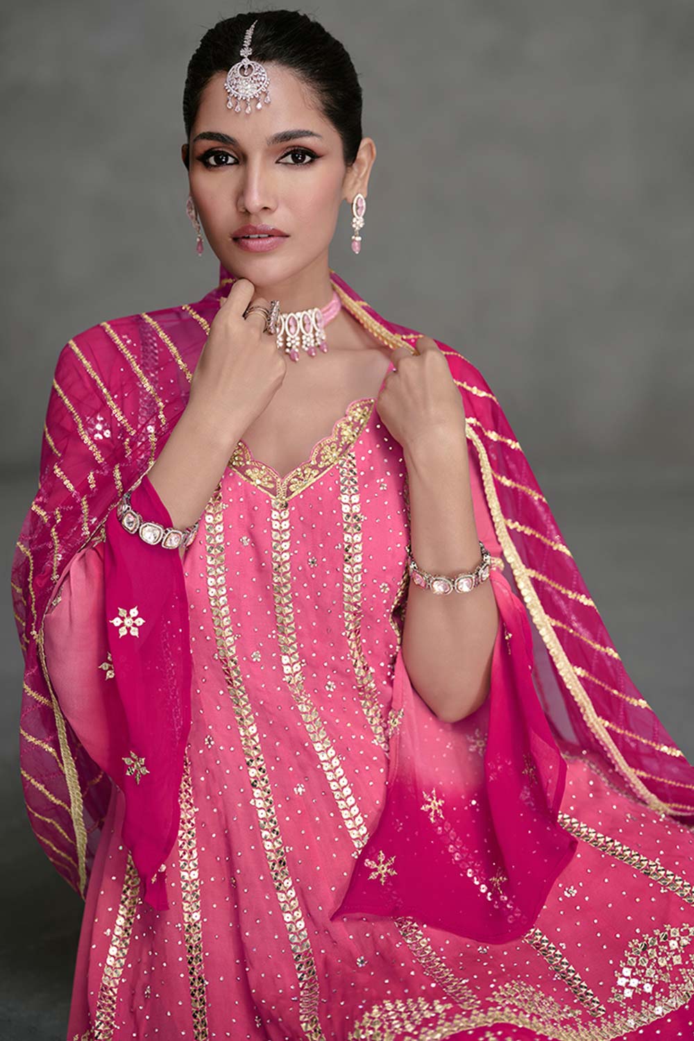 Magenta Georgette Designer Sharara Dress