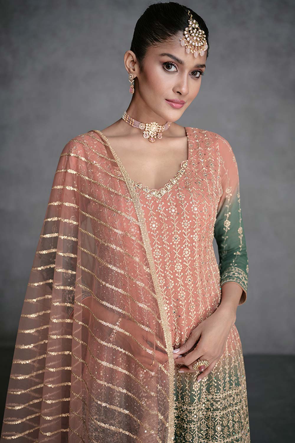 Peach Georgette Designer Sharara Dress